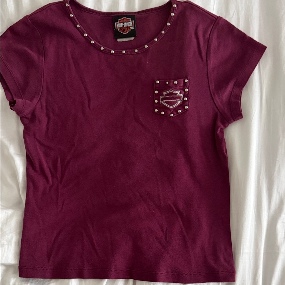 Harley Davidson Studded Cap Sleeve Tee - Small